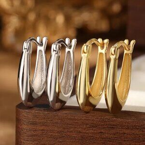 NEW Sterling Silver w/18k White or Yellow Gold Plated Hoop Earrings